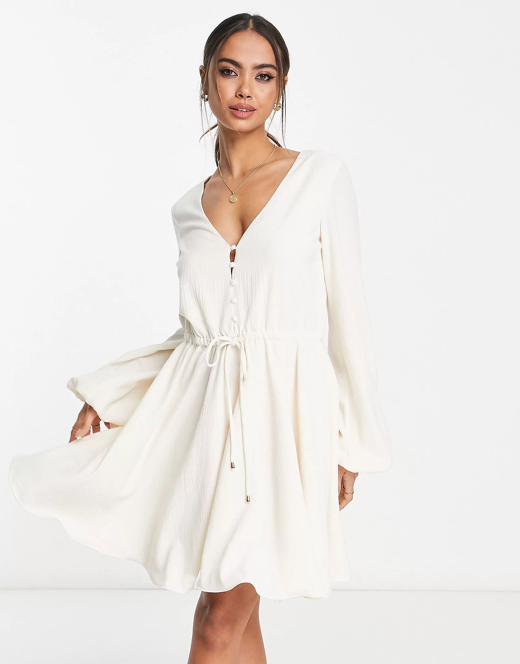 NA-KD x Anika Teller pleated mini dress in off white | ASOS (Global)