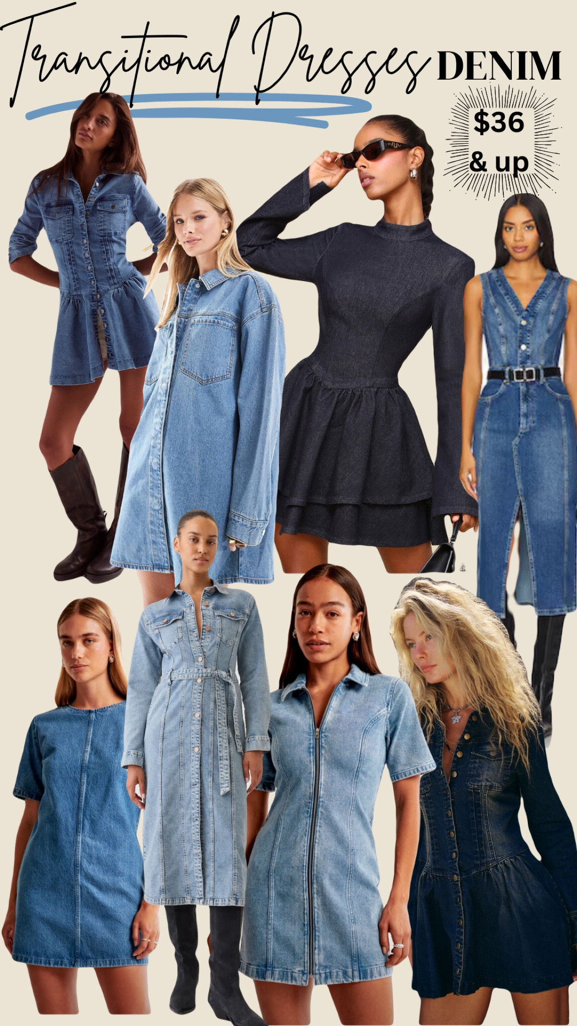 Transitional dresses: denim. Perfect for fall. From midis to minis, find your length. Outfit Back to boots and add a belt to complete the look💙

#LTKStyleTip #LTKSaleAlert #LTKFindsUnder100