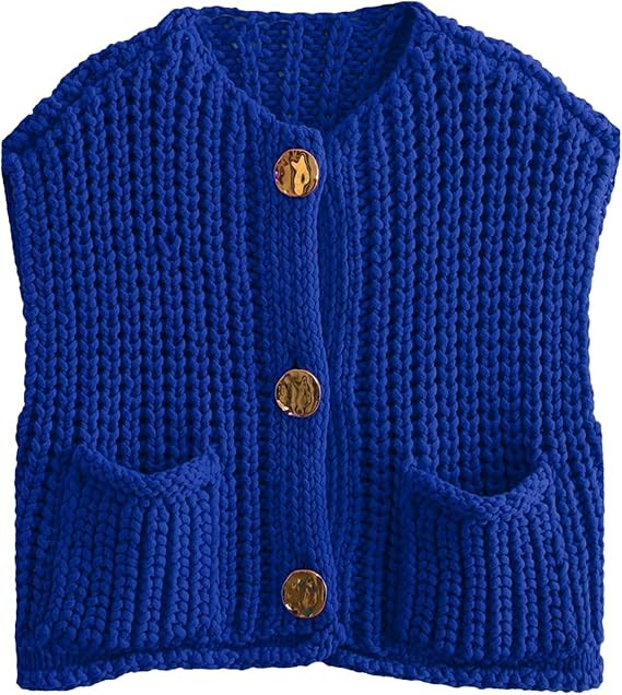KEOMUD Women Sleeveless Cropped Knit Cardigan Vest Casual Winter Warm Button Down Chunky Sweater ... | Amazon (US)