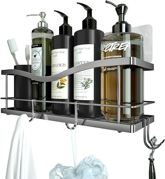 KINCMAX Shower Caddy Basket Shelf with Hooks for Hanging Sponge and Razor,Shampoo Holder Organize... | Amazon (US)