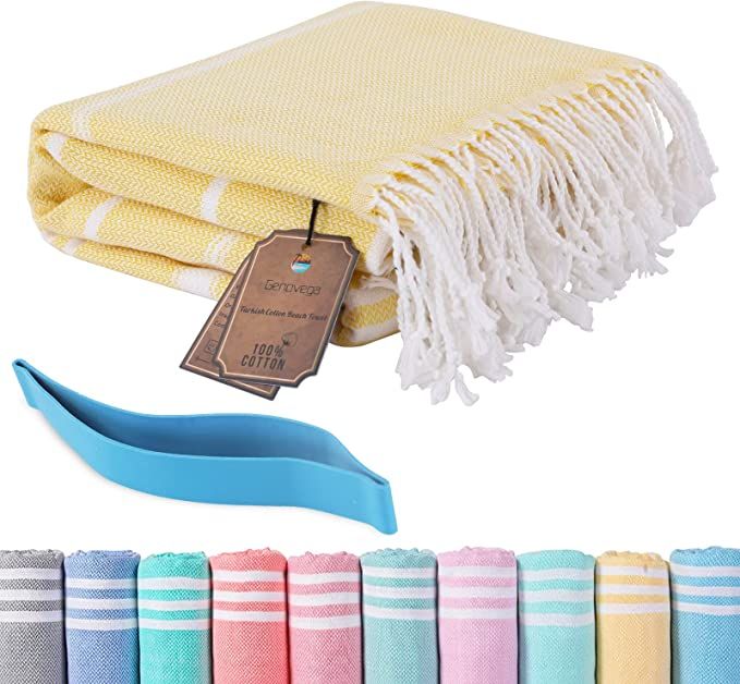 Cotton Turkish Beach Towel with Gift Elastic Band Oversized Extra Large Xl Big Sand Free Quick Dr... | Amazon (US)