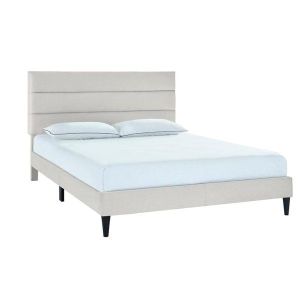 Horizontally Channeled Queen Upholstered Platform Bed in Light Gray - Walmart.com | Walmart (US)