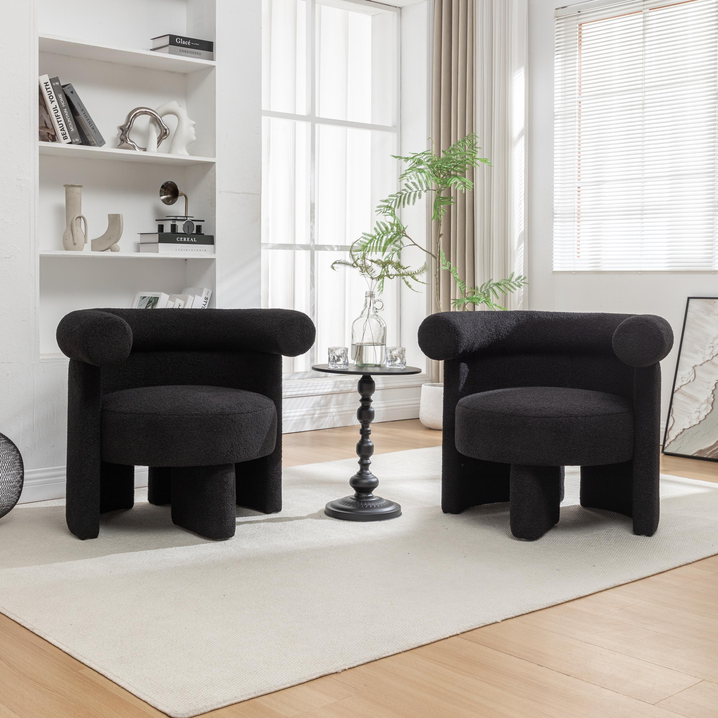 SEYNAR Modern Glam Teddy Upholstered Round Accent Chair Set of 2 in Black | FJ756-BLACK-S2 | Lowe's