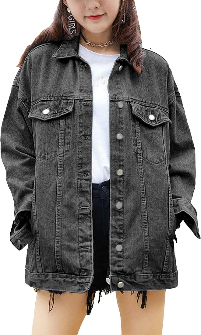 Omoone Women's Oversized Mid Long Denim Jacket Jean Biker Coat | Amazon (US)