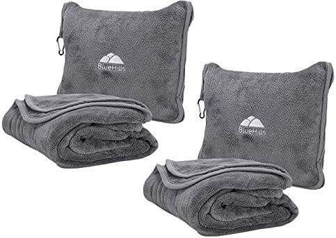 BlueHills 2-Pack Premium Soft Travel Blanket Pillow Airplane Blanket in Soft Bag Pillowcase with ... | Amazon (US)