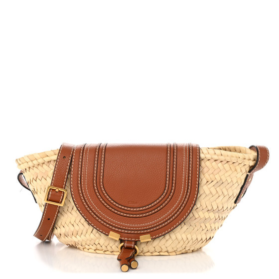 Raffia Small Grain Calfskin Medium Marcie Basket Tan | FASHIONPHILE (US)