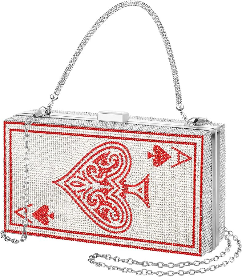 Trnayi Women Poker Card Evening Clutch Rhinestone Purse Casino Vegas Novelty Purse Queen Hearts B... | Amazon (US)