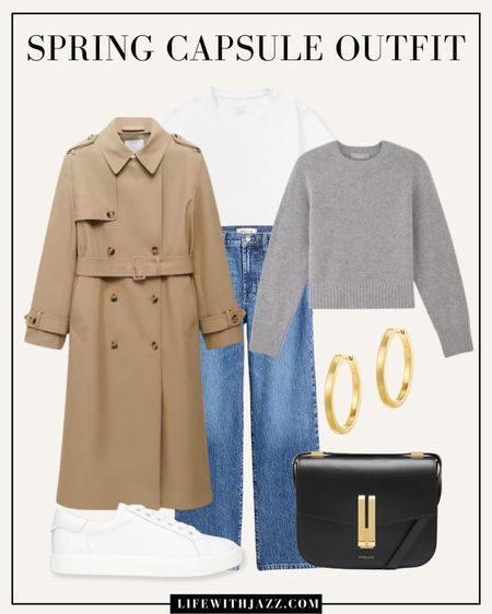 Spring casual outfit inspo // running errands 

Trench coat / gray cashmere sweater / white tee / mid wash blue jeans / gold hoops / sneakers / purse 

#LTKstyletip #LTKSeasonal