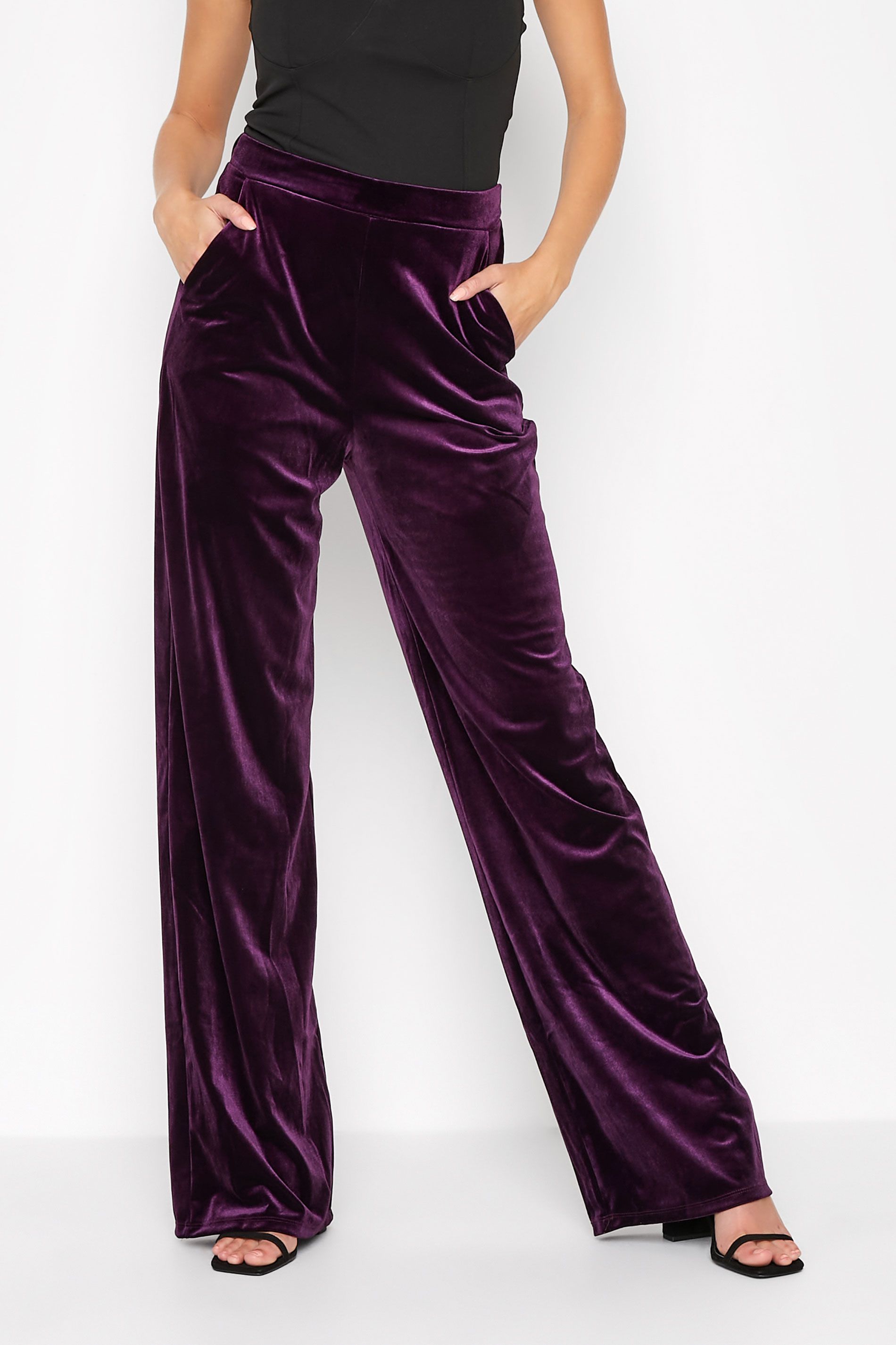LTS Tall Purple Velvet Wide Leg Trousers | Long Tall Sally