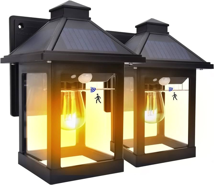 Nodfens 2 Pack Solar Wall Lanterns Outdoor with 3 Modes, Wireless Dusk to Dawn Motion Sensor LED ... | Amazon (US)