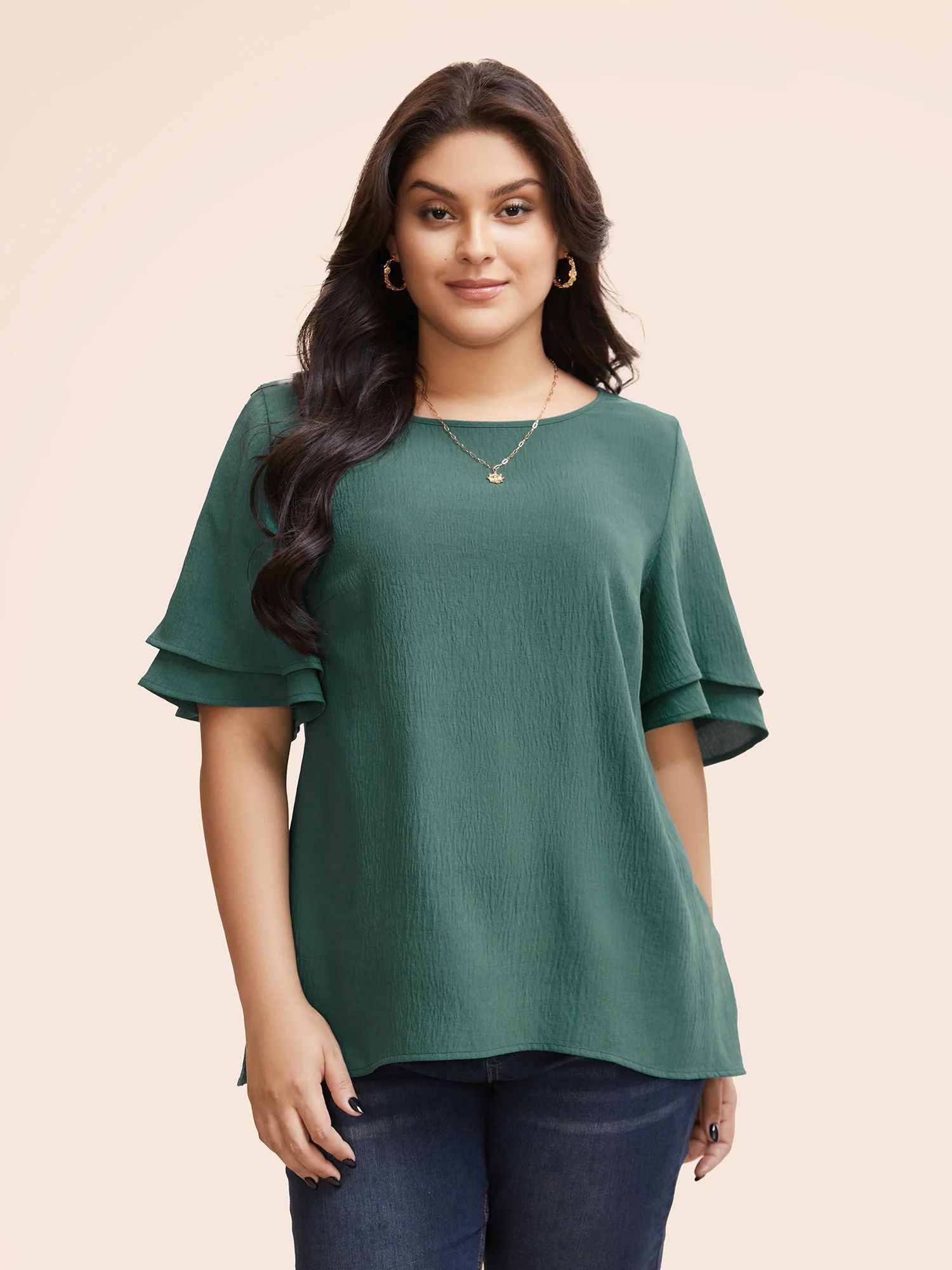 Solid Tiered Ruffles Split Hem Blouse | Bloomchic