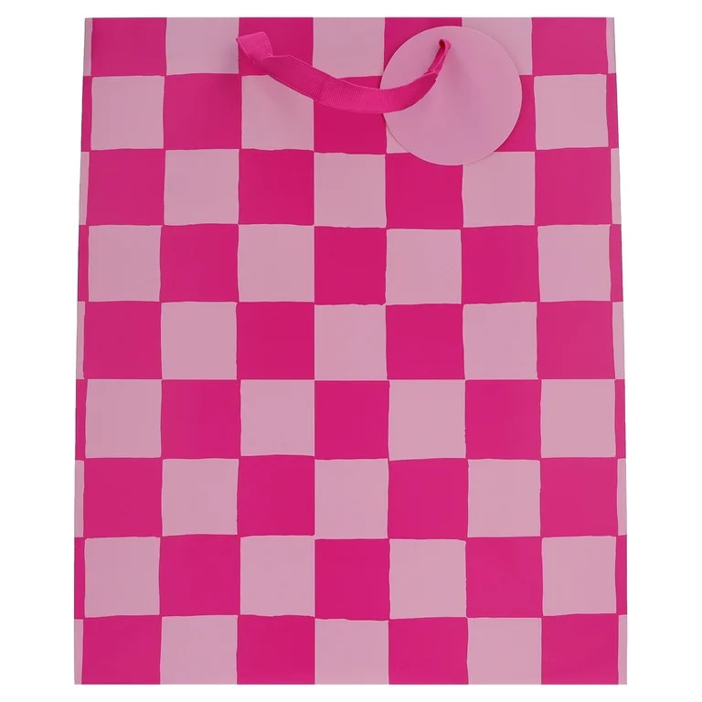 Extra Large Magenta and Pink Checkered Paper Gift Bag, 12" x 5" x 15", by Way To Celebrate | Walmart (US)