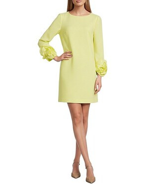 Valentine Long Sleeve Ruffle Crepe Dress | Dillard's