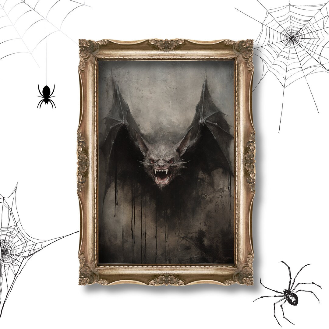 Monster Bat | Halloween Prints, Goth Cottagecore, Gothic Wall Art, Dark Oil Painting, Spooky Horr... | Etsy (US)