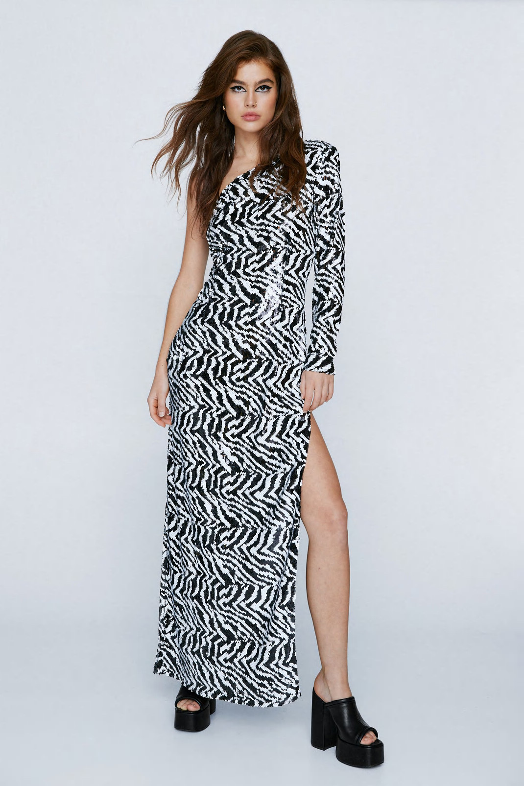 Sequin Animal One Shoulder Maxi Dress | Nasty Gal (US)