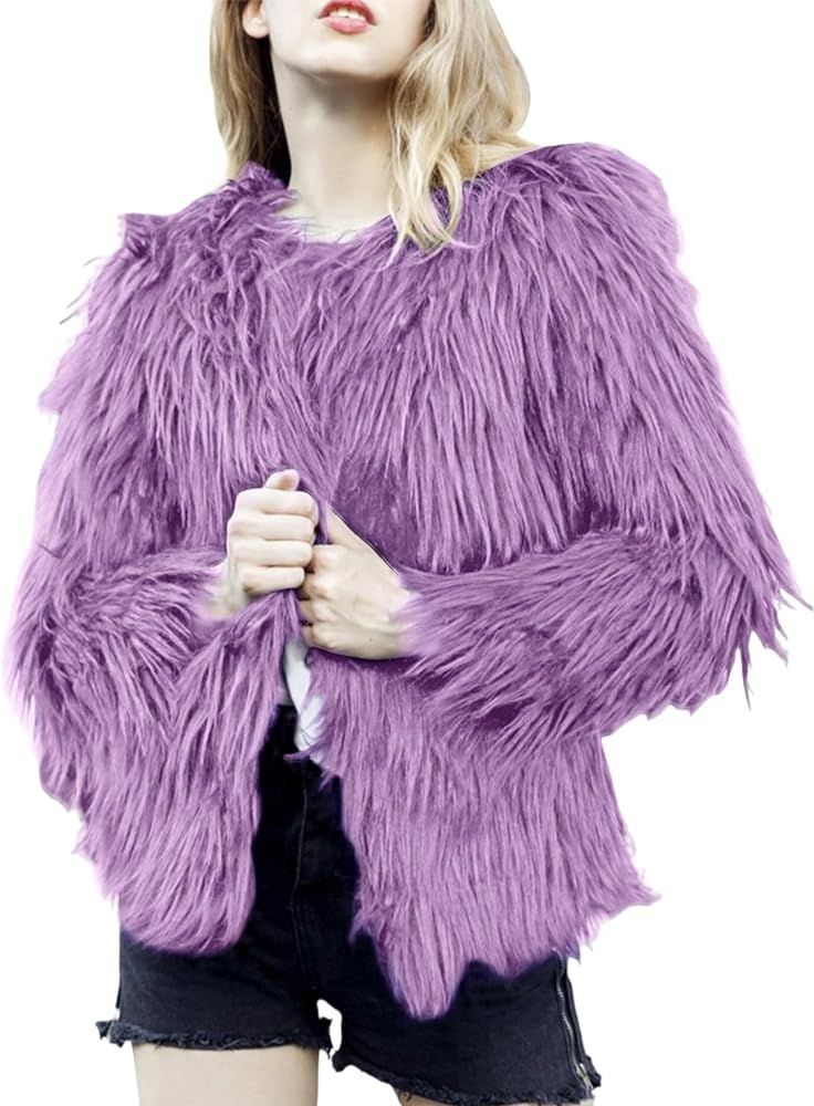 Arssm Women's Winter Faux Fur Coat Long Sleeve Fuzzy Cropped Jackets Open Front Fleece Parka Shag... | Amazon (US)