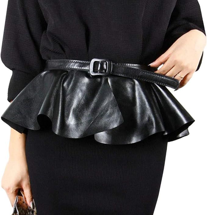 Sun Kea Women's Adjustable Faux Leather Peplum Cinch Belt Wide Waistband Skirt Belt Mother's Day ... | Amazon (US)