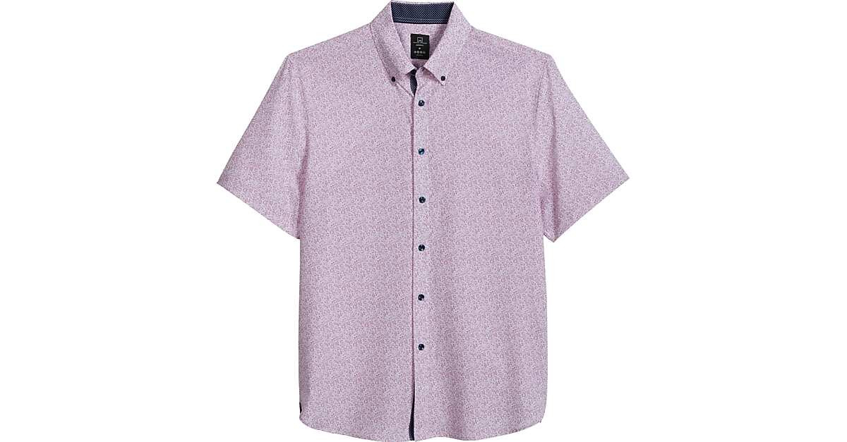 Michael Strahan Modern Fit Four-Way Stretch Short Sleeve Sport Shirt, Pink Liberty Floral | The Men's Wearhouse