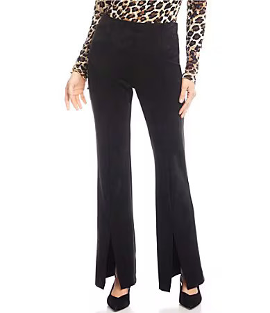 Karen Kane Faux Suede High-Rise Flared Front Slit Pants - L | Dillard's