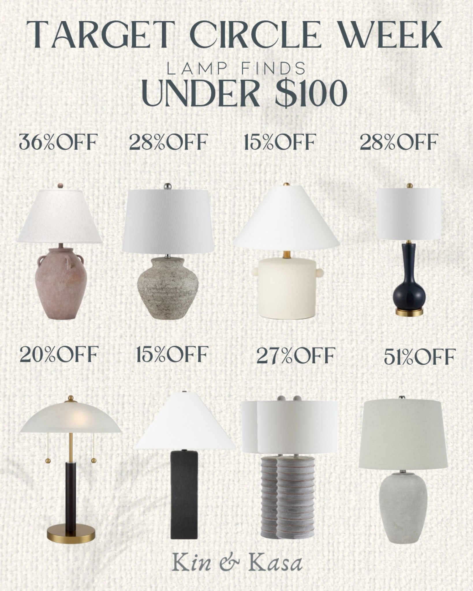 🎯Target circle week Day 2 ✌🏾 is here 
Here are my Target Lamp finds all under $100 
Click down below to shop 🫶🏾
And don’t forget to follow for more crazy home finds and diy home decor projects 

Target Fall lamp finds | threshold square table lamp with tapered shade | 360 lighting frosted glass dome shade mid century modern desk lamp | nuLOOM Kavala resin table lamp | Safavieh ledger ceramic table lamp| Studio McGee Ceramic Table Lamp with knob | Safavieh Gaetna Glass table lamp | Safavieh Melina table lamp | Nourison farmhouse ceramic Urn pot table lamp

#LTKhome #LTKsalealert #LTKstyletip