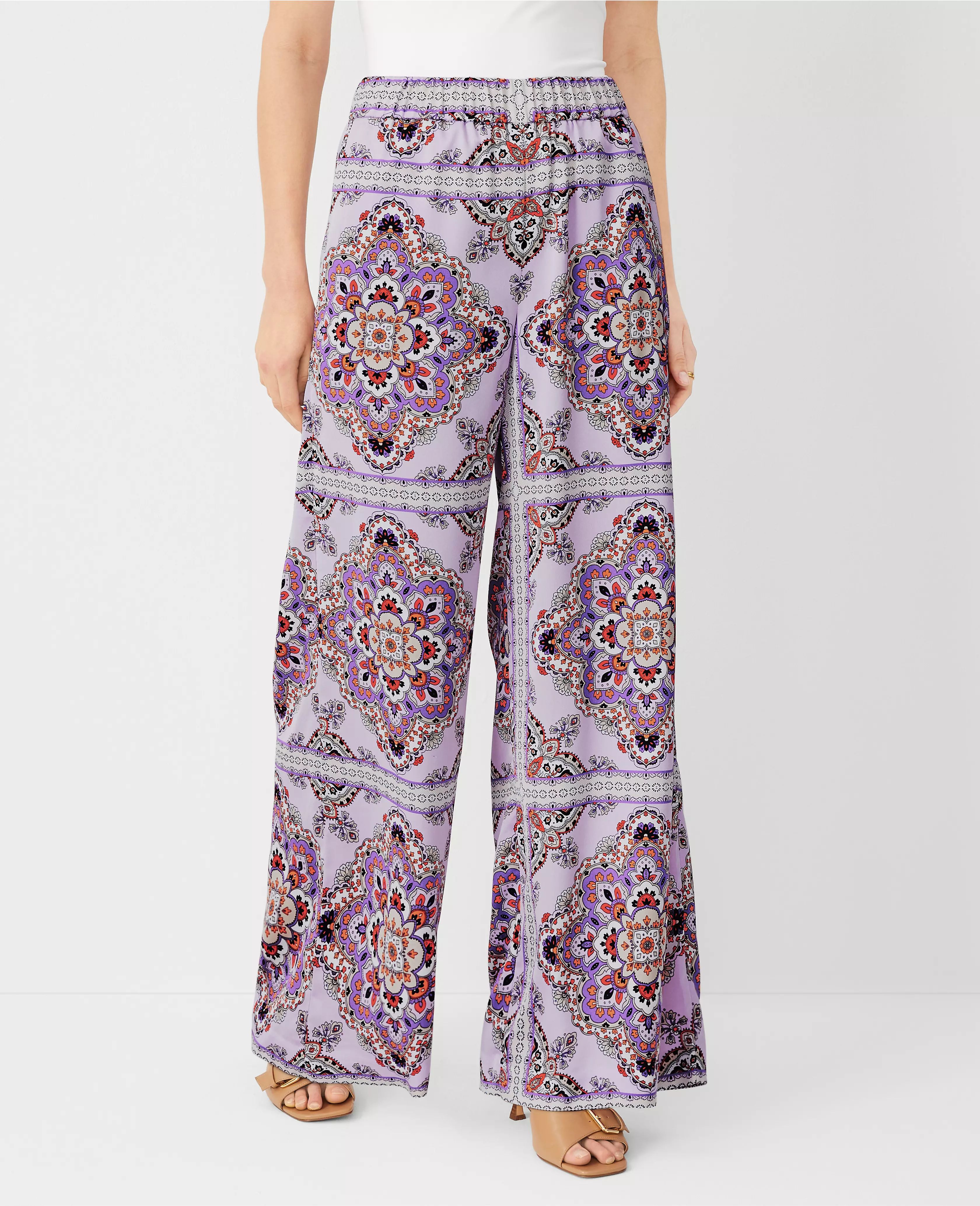 The Easy Palazzo Pant in Tiled Satin | Ann Taylor (US)