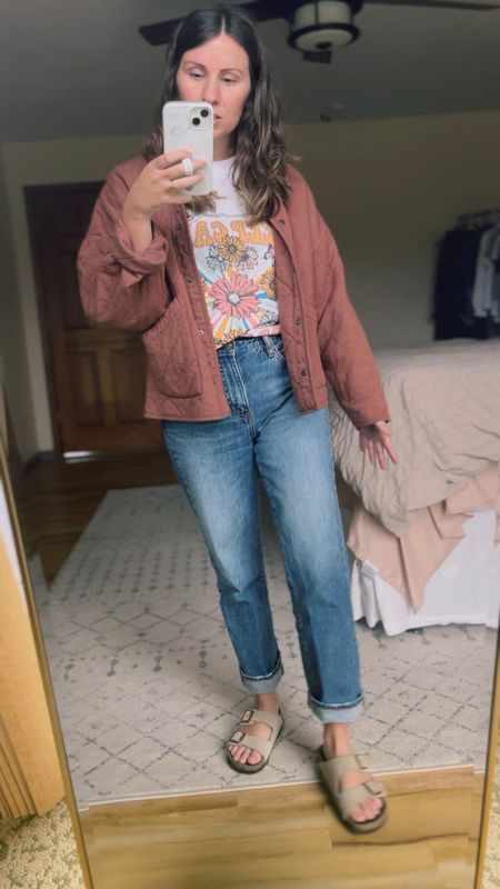 I’m wearing a small in my mountain moverz tee (use MARISSA20 for $$ off). My jacket is older so I linked similar. My jeans are a size 25 and so comfy! My Birkenstocks are true to size and I also linked a similar affordable lookalike. 

#LTKfindsunder50 #LTKstyletip #LTKfindsunder100