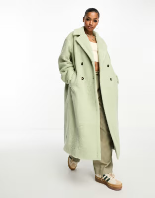 The Frolic soft borg double breasted cocoon coat in soft sage | ASOS (Global)