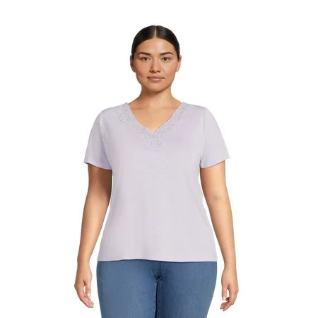 RealSize Women's Plus Lace V-Neck Tee with Short Sleeves | Walmart (US)