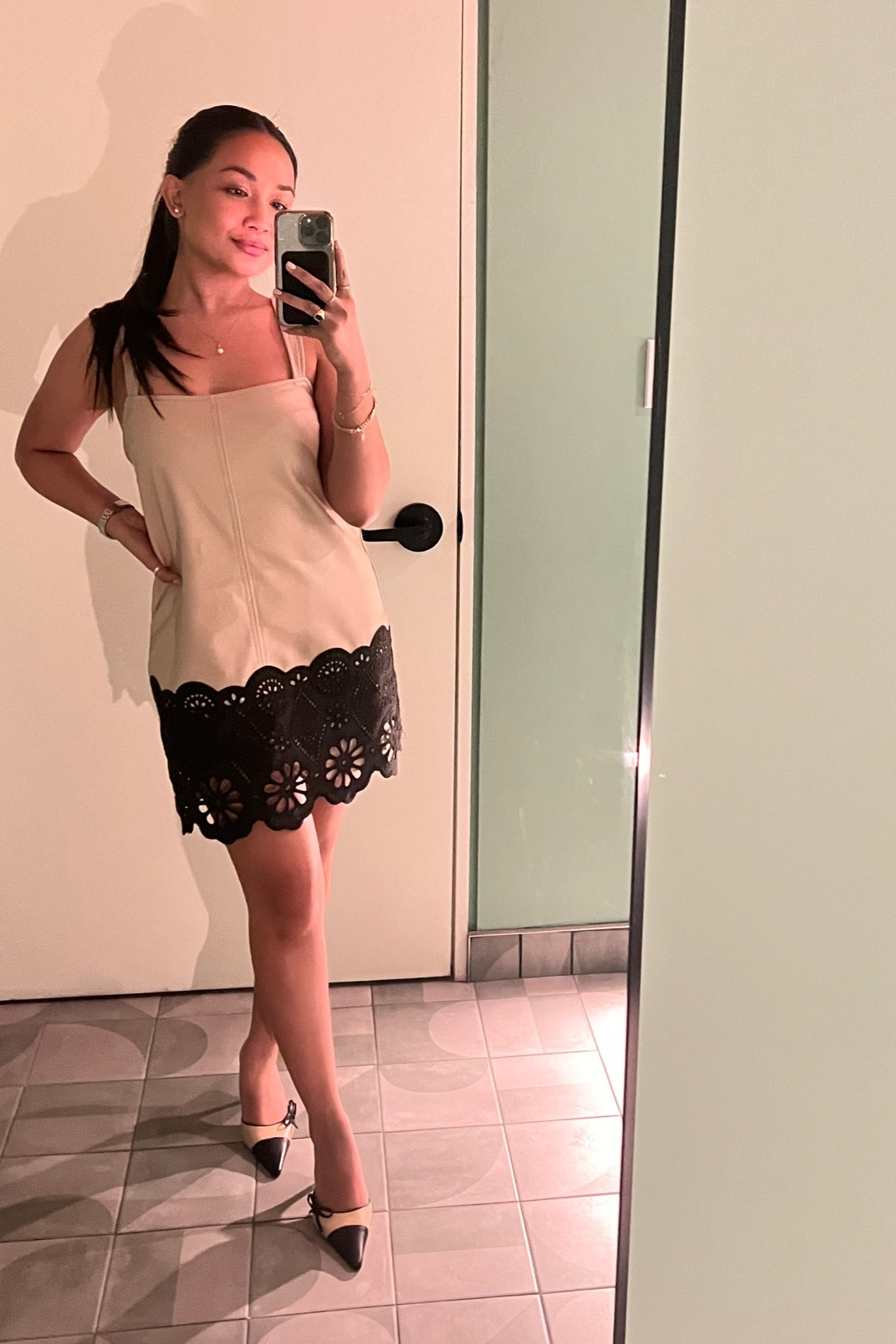 date night outfit - anthropologie sleeveless square neck scallop trim mini dress (runs big,  size 0)

#LTKstyletip #LTKparties #LTKSeasonal