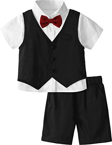 A&J DESIGN Toddler Suit for Boys Formal Clothes Set Gentleman Outfit with Vest Birthday Party 4-5T Black | Amazon (US)