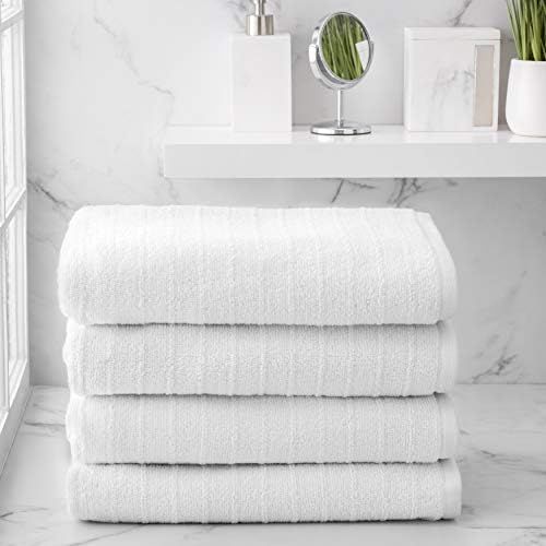 Welhome James | 4 Piece Bath Towels | Stripe Textured White Bathroom Towels | Soft & Absorbent Towel | Amazon (US)