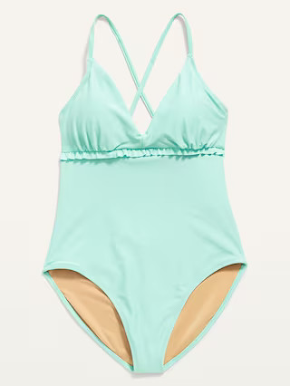 V-Neck Ruffle-Trim Cutout One-Piece Swimsuit for Women | Old Navy (US)