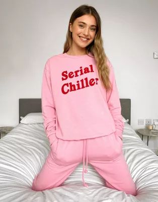 Outrageous Fortune loungewear motif slogan sweat top in pink | ASOS (Global)