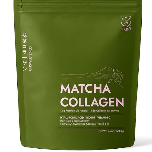 FKRO Matcha Collagen Powder w Biotin, Hyaluronic Acid & Vitamin C - Healthy Hair, Skin & Nails - Natural Type I & III Hydrolyzed Collagen Powder, Unsweetened Matcha Latte - 22 Servings, 7.9oz | Amazon (US)