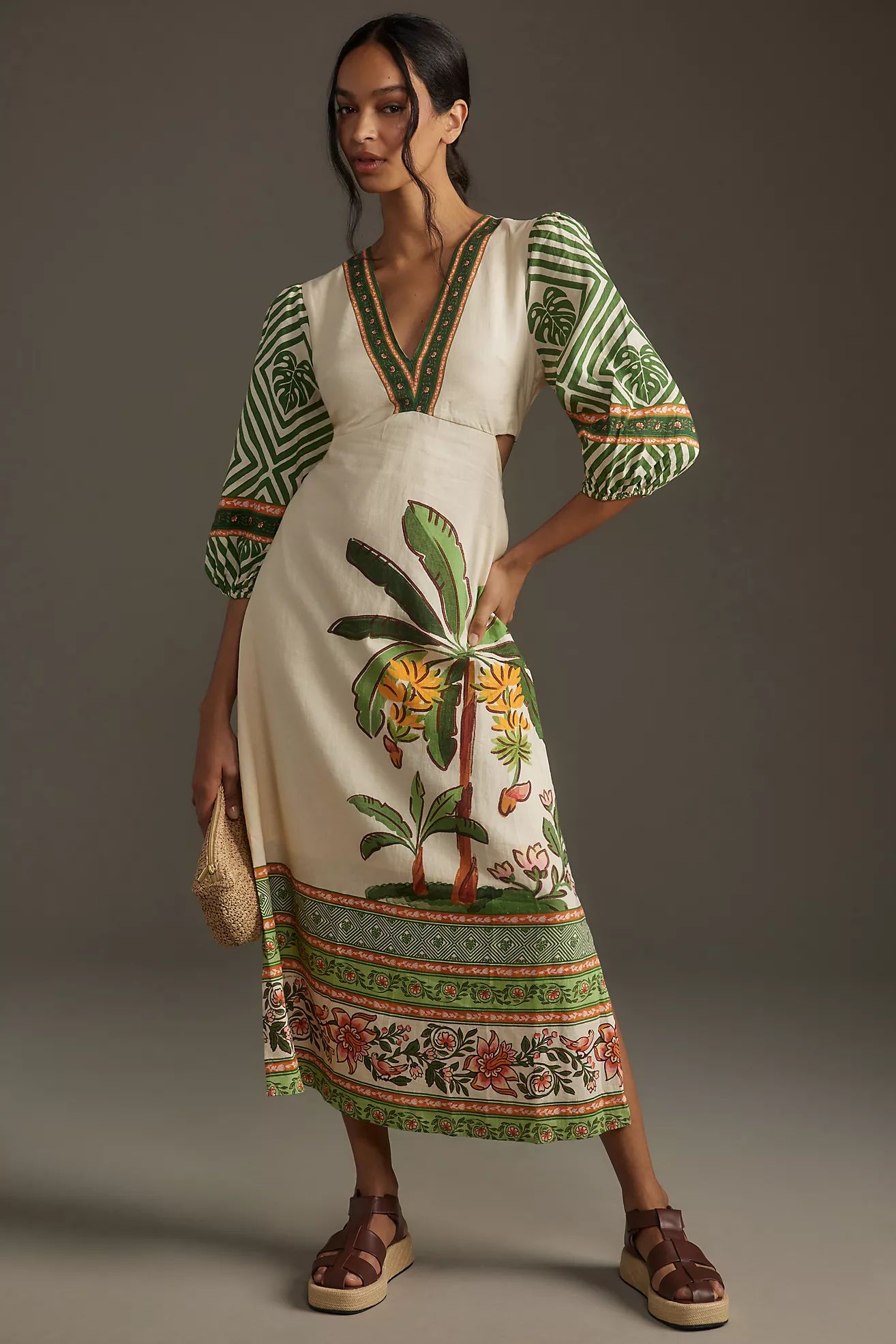 Farm Rio x Anthropologie Palm V-Neck Midi Dress | Anthropologie (US)
