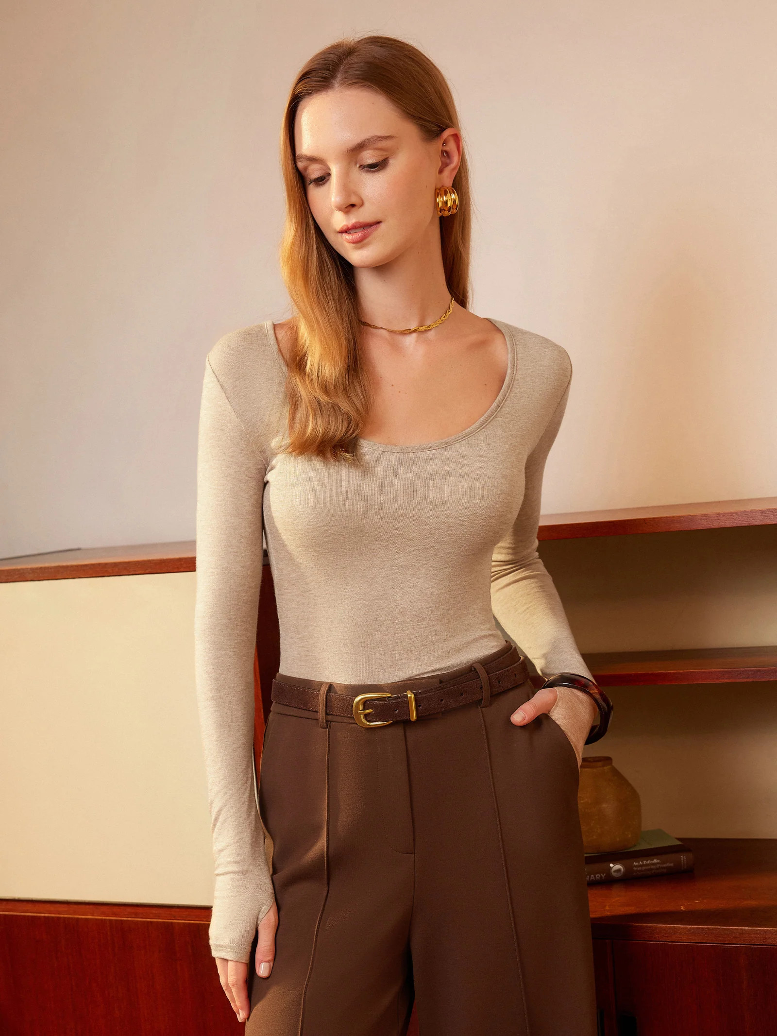 Essential Lyocell Cashmere Multi-Wear Long Sleeve Top with Thumbholes | OGLmove