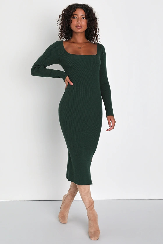 Dark Green Ribbed Tie-Back Sweater Dress | Green Sweater Dress | Lulus Fall Dresses Outfits  | Lulus (US)