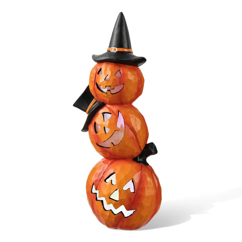 The Holiday Aisle® 14.25"H Halloween Lighted Stacked Resin Pumpkin Table Decor | Wayfair | Wayfair North America