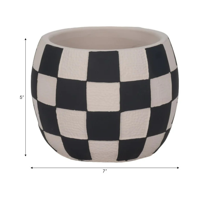 Checkered Planter Pot - Ceramic & Cement Indoor Outdoor Flower Pot - Modern Decorative Garden Pla... | Walmart (US)