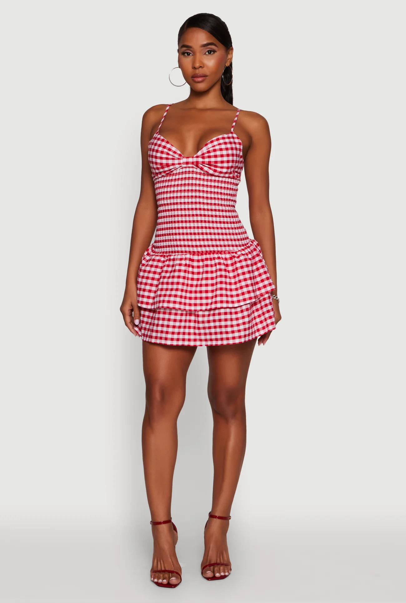 Haute Monde Gingham Sweetheart Bow Back Mini Dress | Rainbow Shops