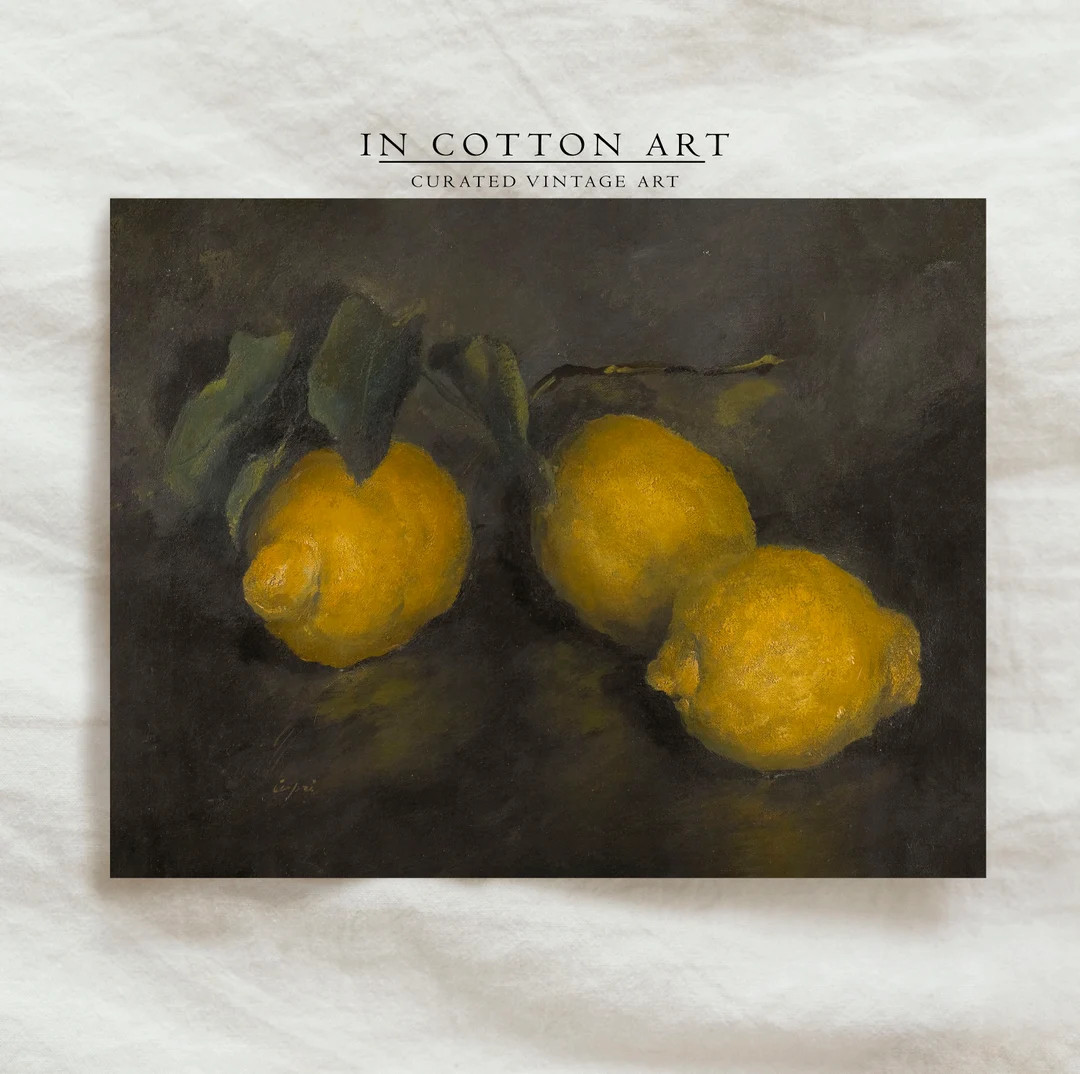 Vintage Kitchen Still Life Painting / Moody Lemon Oil Painting PRINTABLE / Dark Fruit Wall Art Di... | Etsy (US)