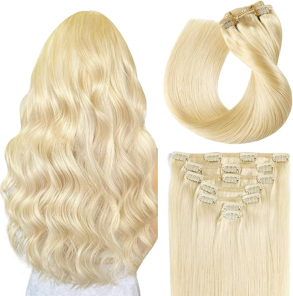 SUYYA Clip in Hair Extensions Real Human Hair,Bleach Blonde Clip in Hair Extensions Straight Huma... | Amazon (US)