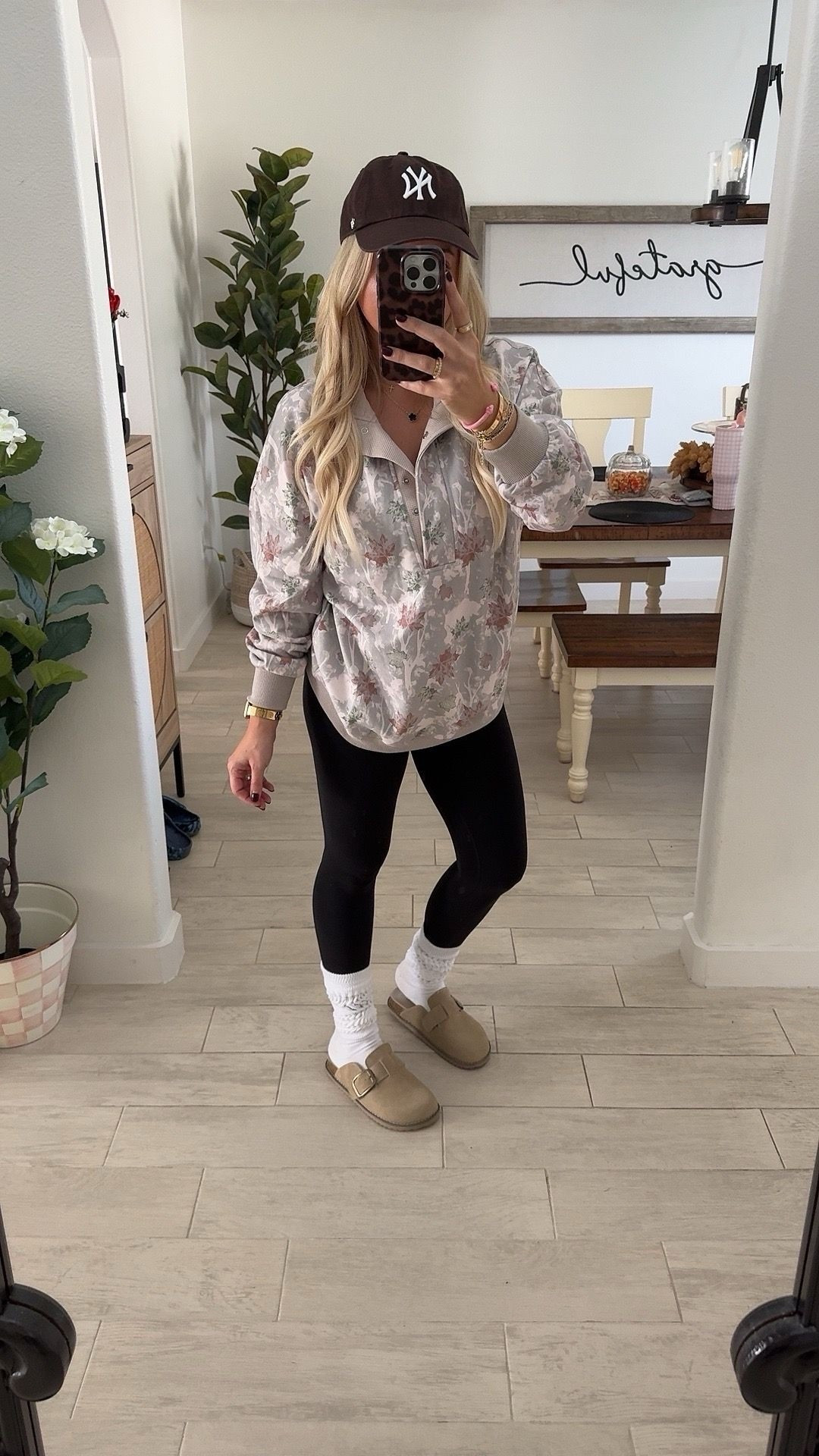 Comfy cute fall outfit 
Camo pullover small
Align leggings 
Slouchy socks 
Clogs tts

#LTKFindsUnder100 #LTKShoeCrush #LTKSaleAlert