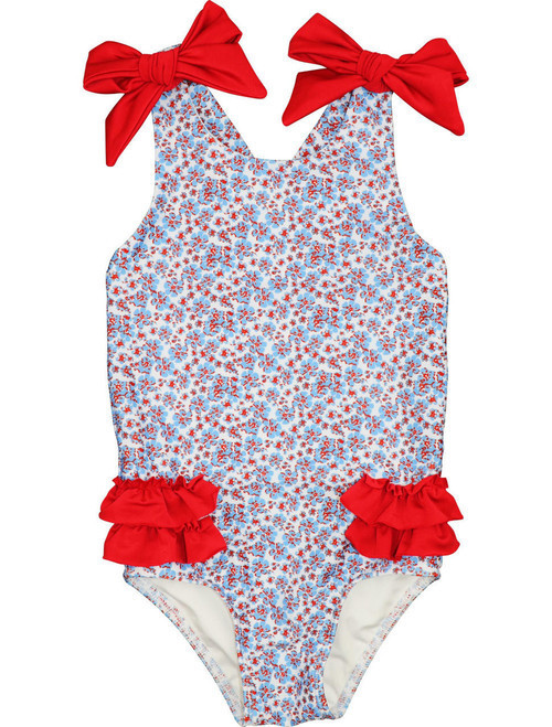Blue And Red Liberty Lycra Bow Swimsuit | Cecil and Lou