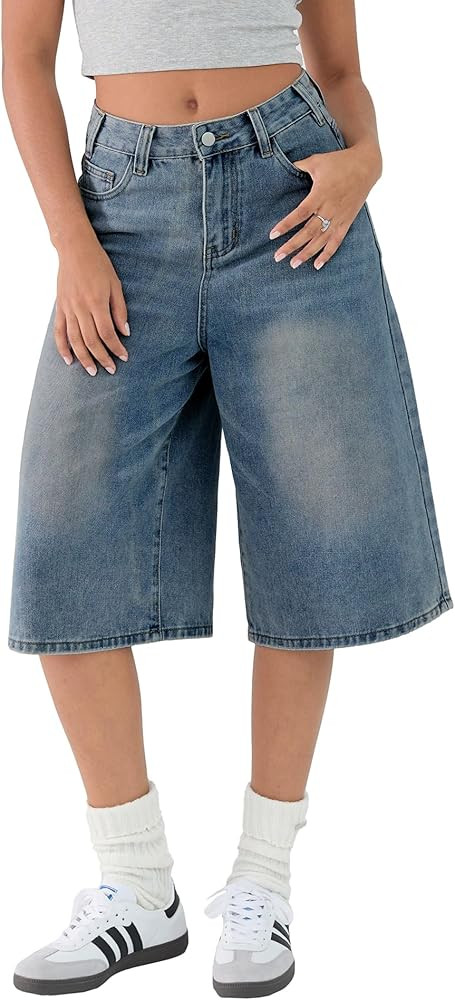 EMMIOL Women Jean Jorts Baggy Loose Fit Jean Shorts 2025 Summer Trendy Wide Leg Long Denim Shorts... | Amazon (US)