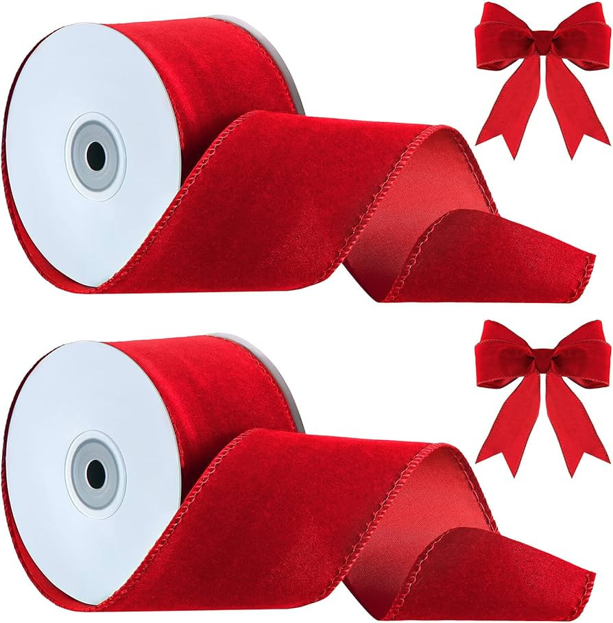 Lyrow 2 Rolls Christmas Velvet Ribbon 2.5 Inches Velvet Satin Vintage Wide Wired Edge Wrapping Ri... | Amazon (US)