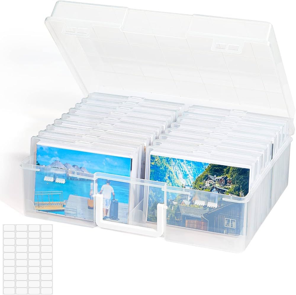 Lifewit Photo Storage Box 4x6 Photo Case, 18 Inner Photo Keeper, Clear Photo Boxes Storage with 1... | Amazon (US)