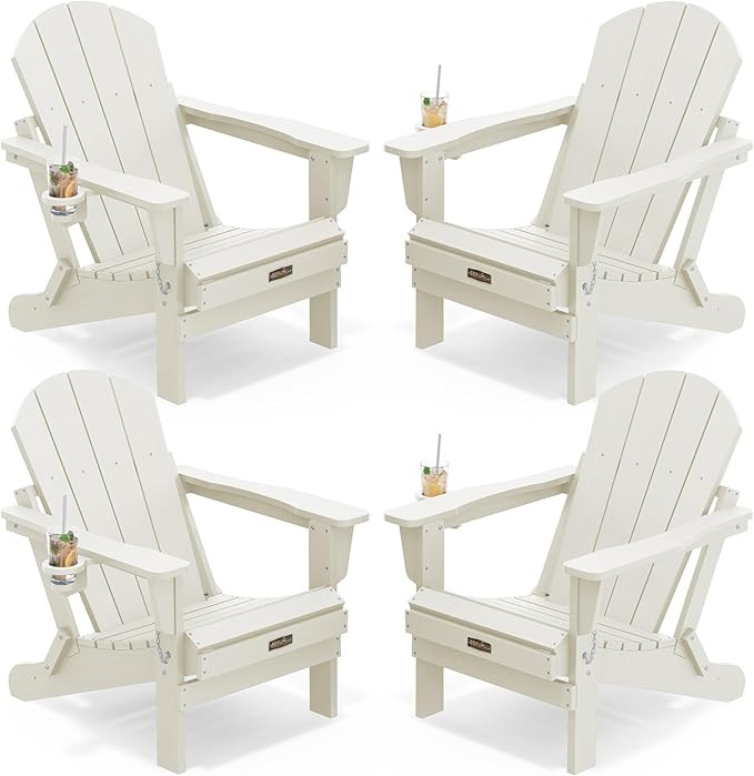 SERWALL Folding Adirondack Chair Set of 4 for Patio Garden Outdoors Fire Pit Chairs-White | Amazon (US)