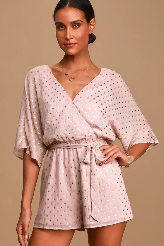 Delight at Dawn Gold and Mauve Print Surplice Romper | Lulus (US)