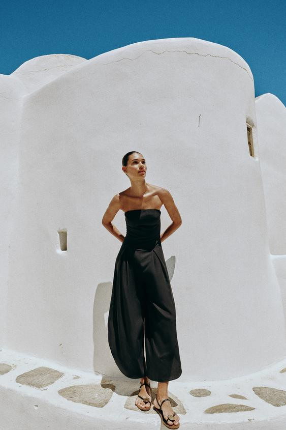 Zara - Straight Neckline Midi Jumpsuit - Black - M - Woman | Zara UK